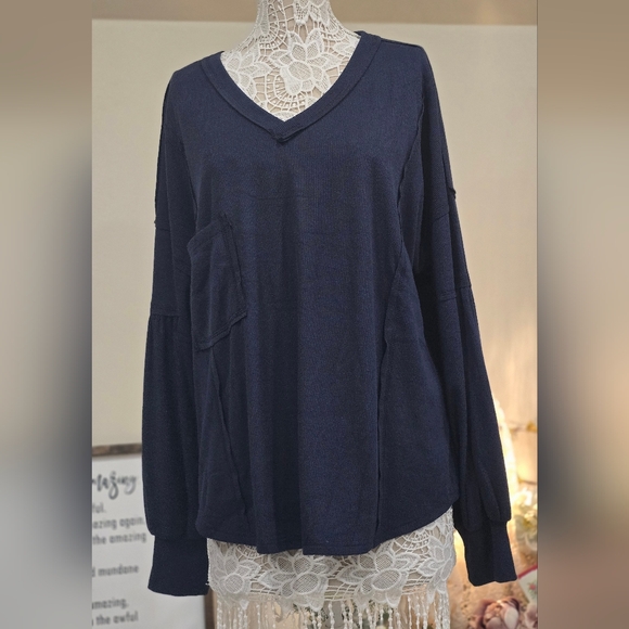 BTFBM Tops - BTFBM Navy Blue Oversized Crew Neck Sweatshirt Sz XL